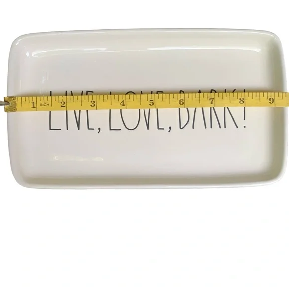 Rae Dunn LIVE LOVE BARK Dish Tray Trinket Holder White Dimples NWT 2017 OG - Picture 12 of 15